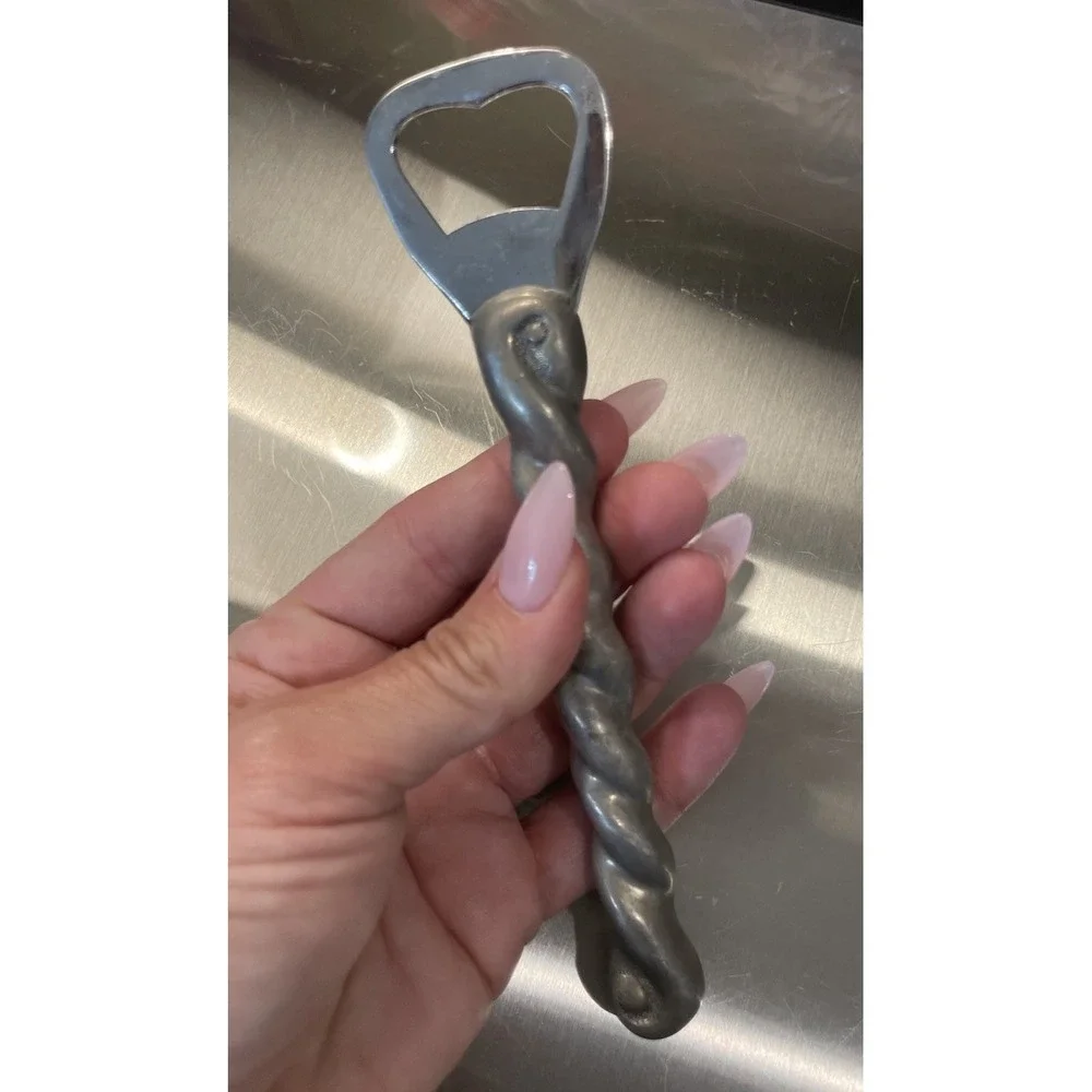 Vintage Twist Railroad Bottle Opener Silver Color Metalware Collectible MCM